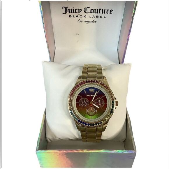 NIB Juicy Couture Black Label Rainbow Glitter Women\'s Watch Juicy Couture Black Label Watch Rainbow & White Crystals  main image 2